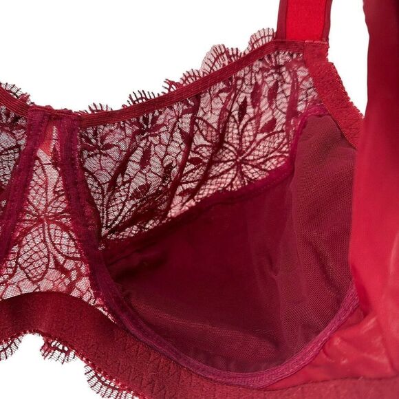Curve Muse Bra Size 40DD Red Lace Sexy Wireless Sheer Panel Half Lined Bra NEW - Picture 7 of 12